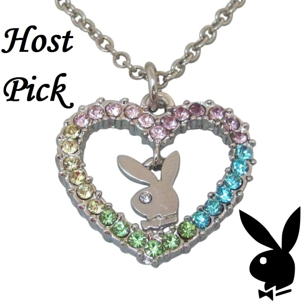 Playboy Necklace Crystal Rainbow Heart Bunny Charm